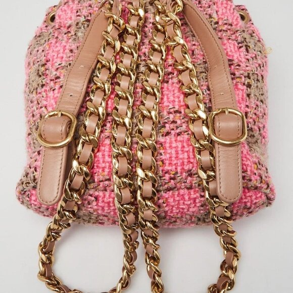Chanel Pink/Brown Tweed Elegant Chain Backpack Bag - Picture 7 of 12